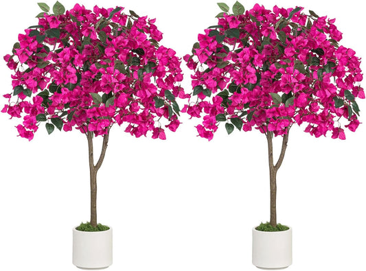 BLOSMON Artificial Flower Tree for Porch: 3.3ft Fake Trees Set of 2 for Home Front Door Decor Indoor Faux Plants Outdoor - White Camellia Plant with Pot for Living Room Patio Deck Yard Decoration