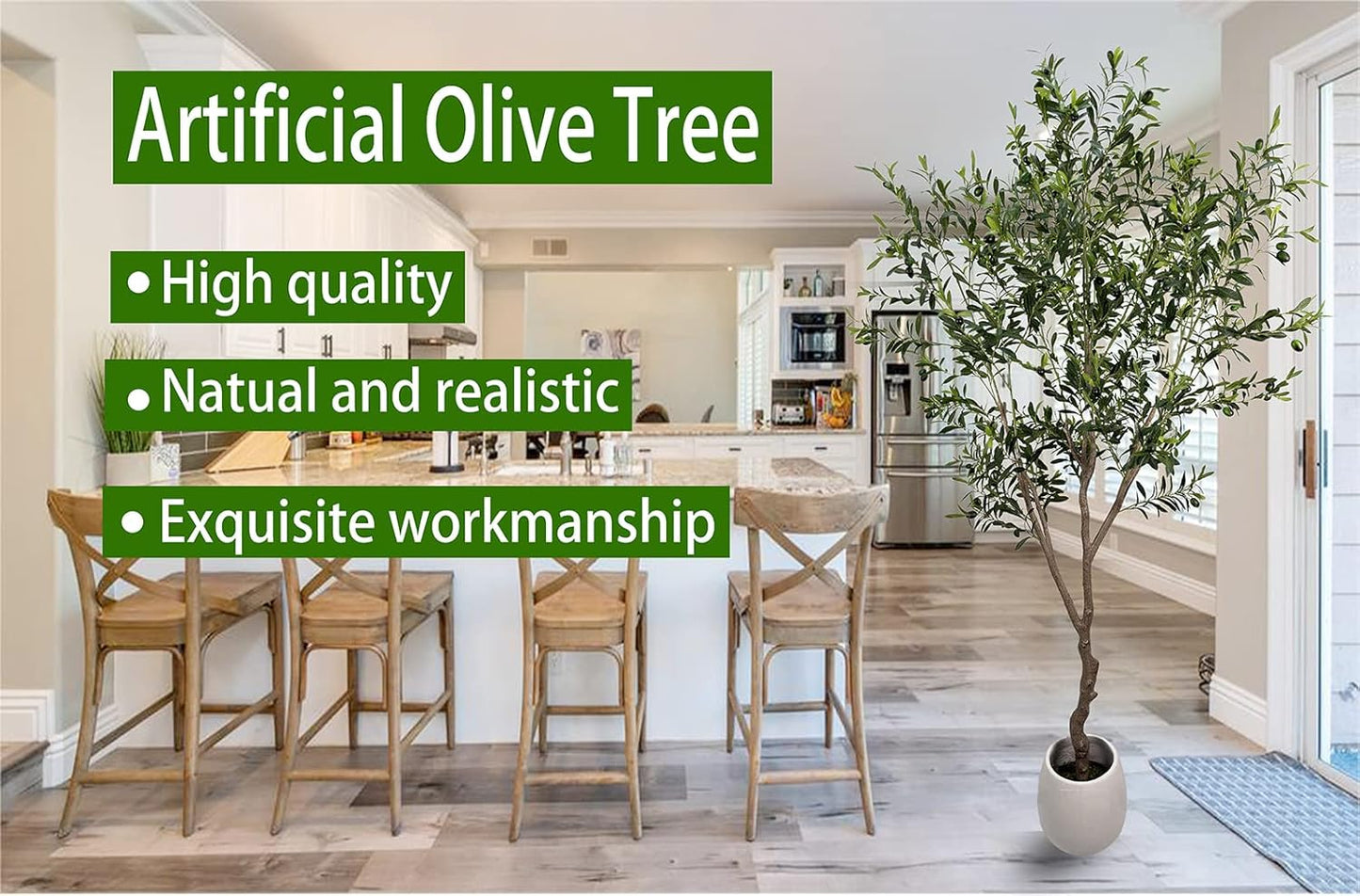 AfanD Artificial Tree Faux Olive Tree 8ft(92in,3200leaves) Tall Fake Olive Plant in Pot Fake Silk Tree Faux Plants Indoor
