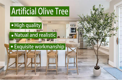 AfanD Artificial Tree Faux Olive Tree 8ft(92in,3200leaves) Tall Fake Olive Plant in Pot Fake Silk Tree Faux Plants Indoor