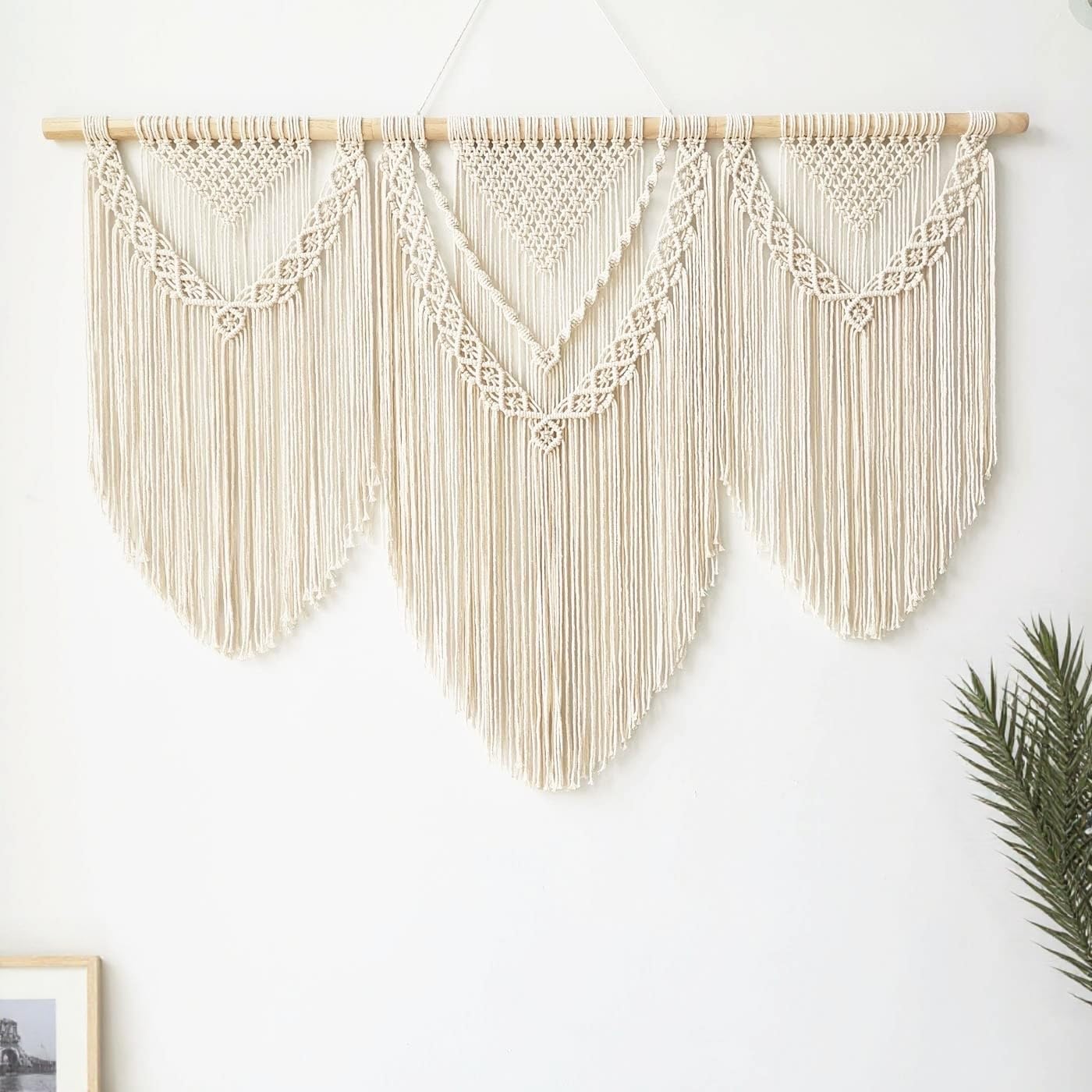 oiikain Large Handmade Boho Macrame Wall Hanging Tapestry - Chic Bohemian Woven Home Decor art for Living Room, Bedroom, and Wedding Parties (Beige, twelve rhombus)