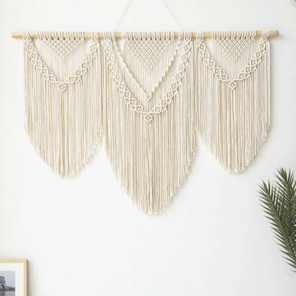 oiikain Large Handmade Boho Macrame Wall Hanging Tapestry - Chic Bohemian Woven Home Decor art for Living Room, Bedroom, and Wedding Parties (Beige, twelve rhombus)