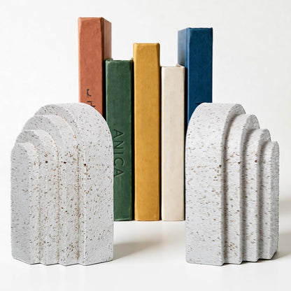 Heavy Duty Book Ends for Shelves, Decorative Book Stopper for Shelves, Resin Decor Bookends for Heavy Books, Modern Pleasing Layered Arch Design Aesthetic Bookend for Bookshelf, Home, Office