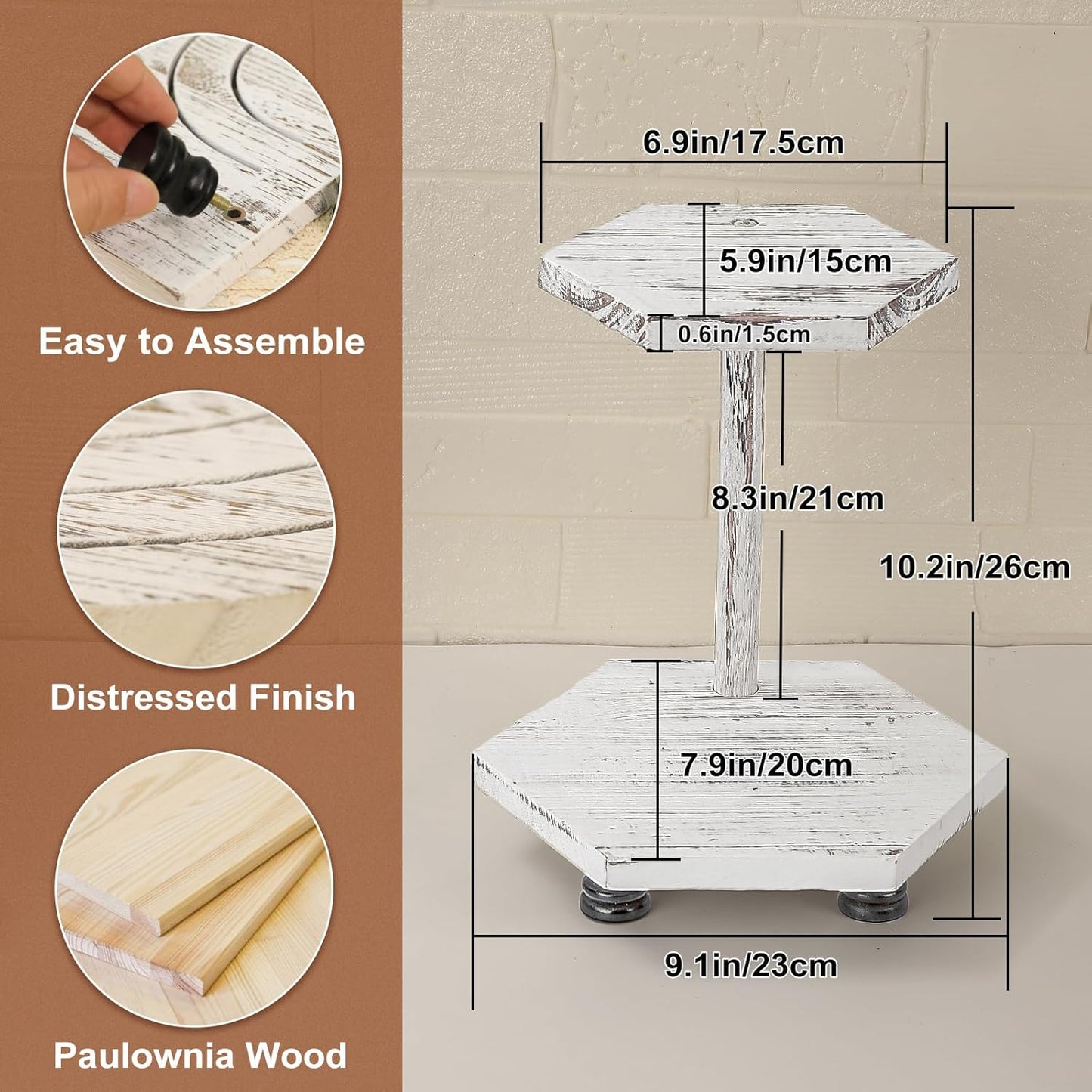 Tikea Farmhouse Wood Display Riser, 10 in. Farmhouse Pedestal Stand for Kitchen Bathroom Counter Decor, Round Display Tray for Soap Dispenser and Plant (Brown)