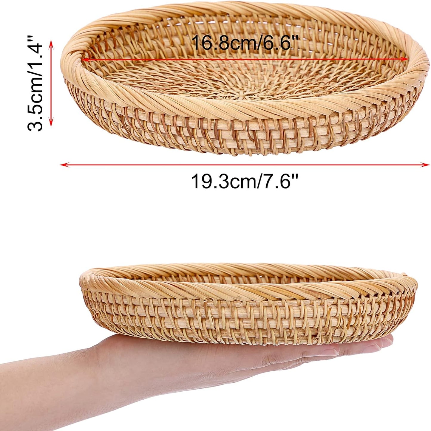 Hipiwe Small Key Basket Bowl for Entryway 7.6" Round Woven Wicker Basket Fruit Serving Tray Woven Basket Wall Decor Rattan Organizer Basket for Keys, Wallet,Whitewash