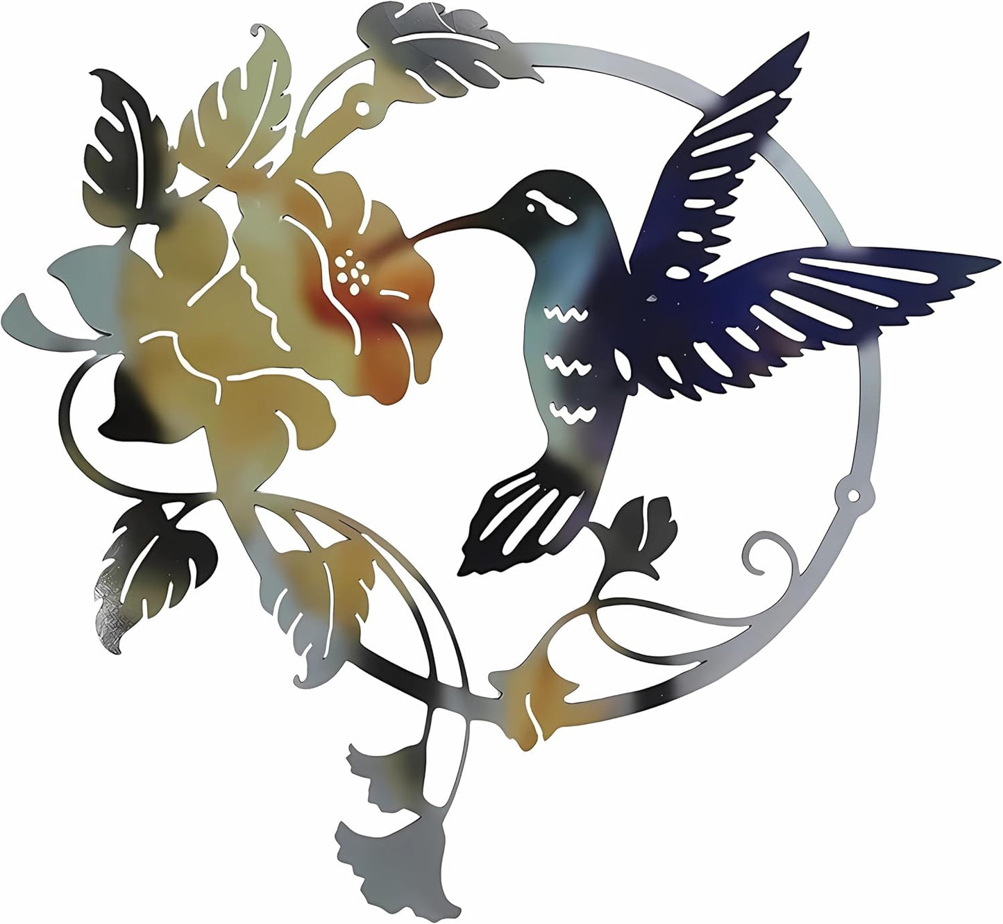 Zoihet Round Metal Bird Wall Art Decor - Hummingbird Wall Art Silhouette for your patio, garden, and fence Art Decor, Bird Wall Silhouette Indoor and Outdoor Hanging (Red)