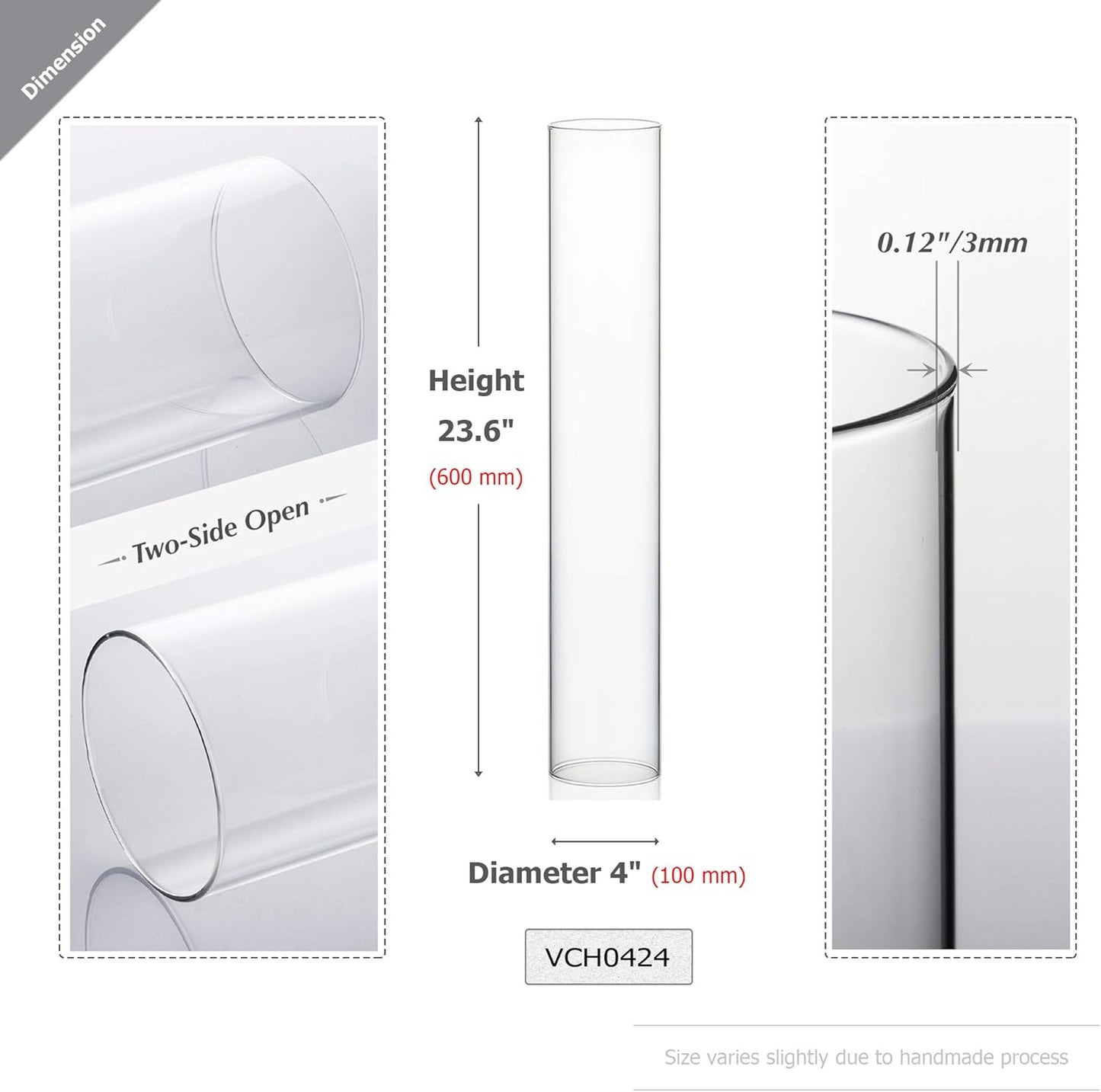WGVI Hurricane Candle Holder Sleeve, Wide 4", Height 8", Clear Glass Cylinder Candleholder, Chimney Tube, Open Ended Candle Shade, 1 Piece - Colors A