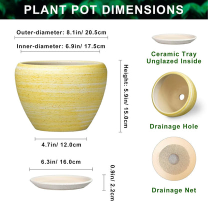 6 Inch Plant Pot - Ceramic Pots for Plants with Drainage Hole and Saucer, Round Succulent Planter Indoor Outdoor, Modern Flower Pot for Snake Plants, Home Decor, Gifts for Plant Lover, Blue