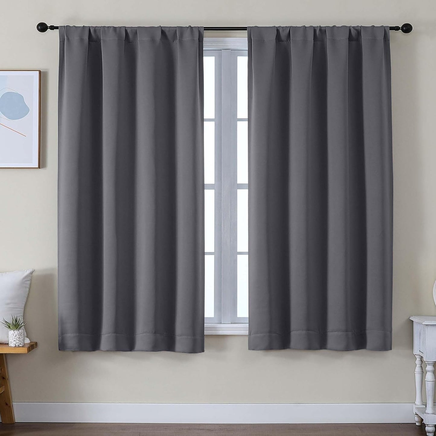 Simplebrand Ava Sage Green Blackout Curtains for Bedroom 63 Inch Length 2 Panels Set, Solid Thermal Insulated Energy Saving Rod Pocket Window Treatment Curtains Blackout Drapes, W40 x L63 Inch, Sage - Colors C