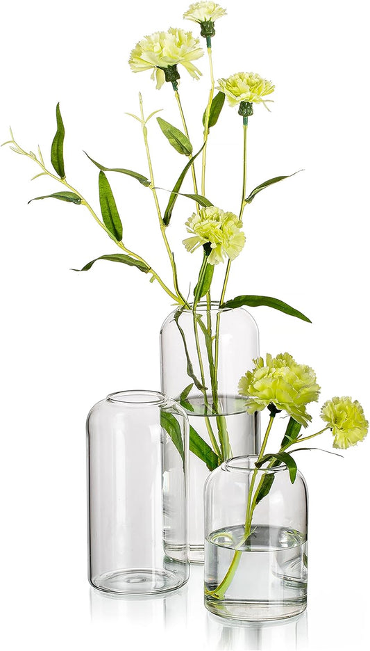Glass Bud Vases for Flowers - Hewory Blown Modern Small Glass Vases for Centerpieces Set of 12, Mini Clear Bulk Flower Vases for Wedding Party Events Home Decor Floral Arrangement (Not Include Flower)