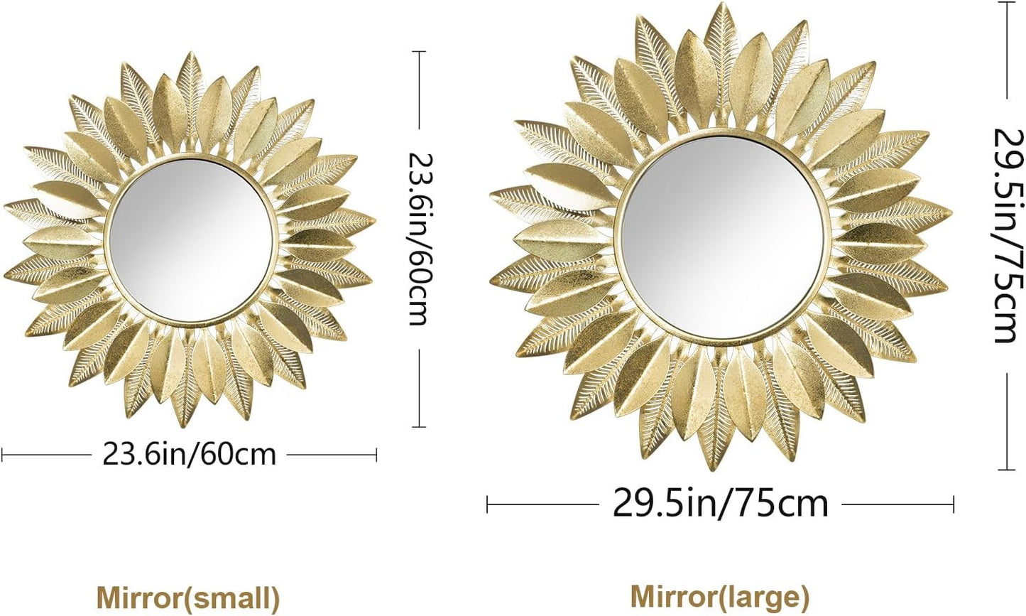 24" Gold Sunburst Decorative Wall Mirror – Handmade Flower Design, Luxury Round Accent Mirror Boho Wall Decor for Bedroom,Entryway, Dining Room & Kitchen