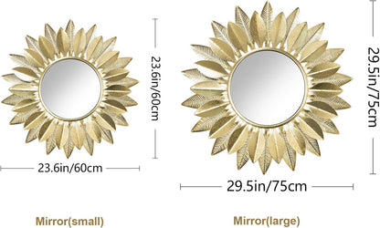 24" Gold Sunburst Decorative Wall Mirror – Handmade Flower Design, Luxury Round Accent Mirror Boho Wall Decor for Bedroom,Entryway, Dining Room & Kitchen