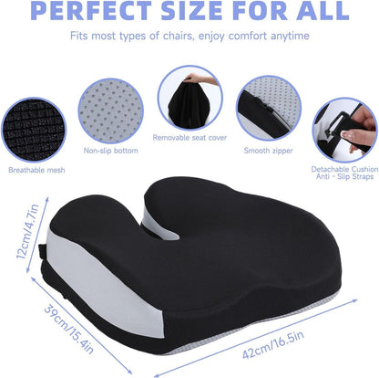 Seat Cushions for Office Chairs Wheelchair Cushion for Long Sitting Back Pain，Memory Foam Seat Car Computer Desk Chair Cushion，Coccyx Cushion for Tailbone Pain Relief Cushion Office Chair Black