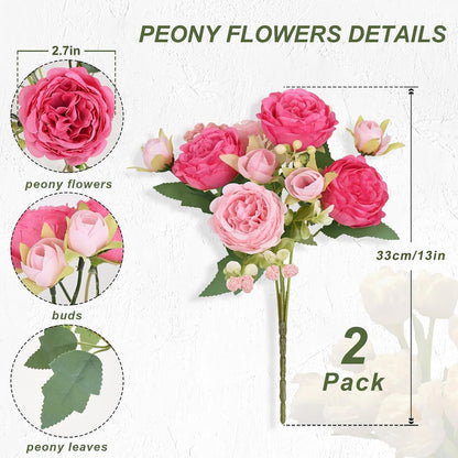 MARTINE MALL 2 Packs Peonies Artificial Flowers, Light Pink Artificial Peonies, Silk Peonies Flowers Fake Peonies Artificial Flowers Peonies Bouquet for Centerpiece Table Wedding Party Home Decor