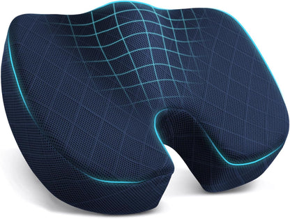 TushGuard Seat Cushion - Memory Foam Cushion for Office Chair, Car Seat, Airplane, Bleacher - Sciatica & Hip & Coccyx Pain Relief Desk Chair Cushion for Long Sitting Office Workers, Car Drivers