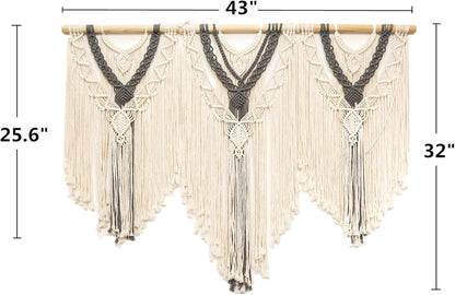 guzhiou large macrame wall hanging - Boho Tapestry Macrame Wall Decor Art- Chic Bohemian Handmade Woven Tapestry Home Decoration for Bedroom Living Room Apartment Wedding Party - 43"x32" (Wood bead)