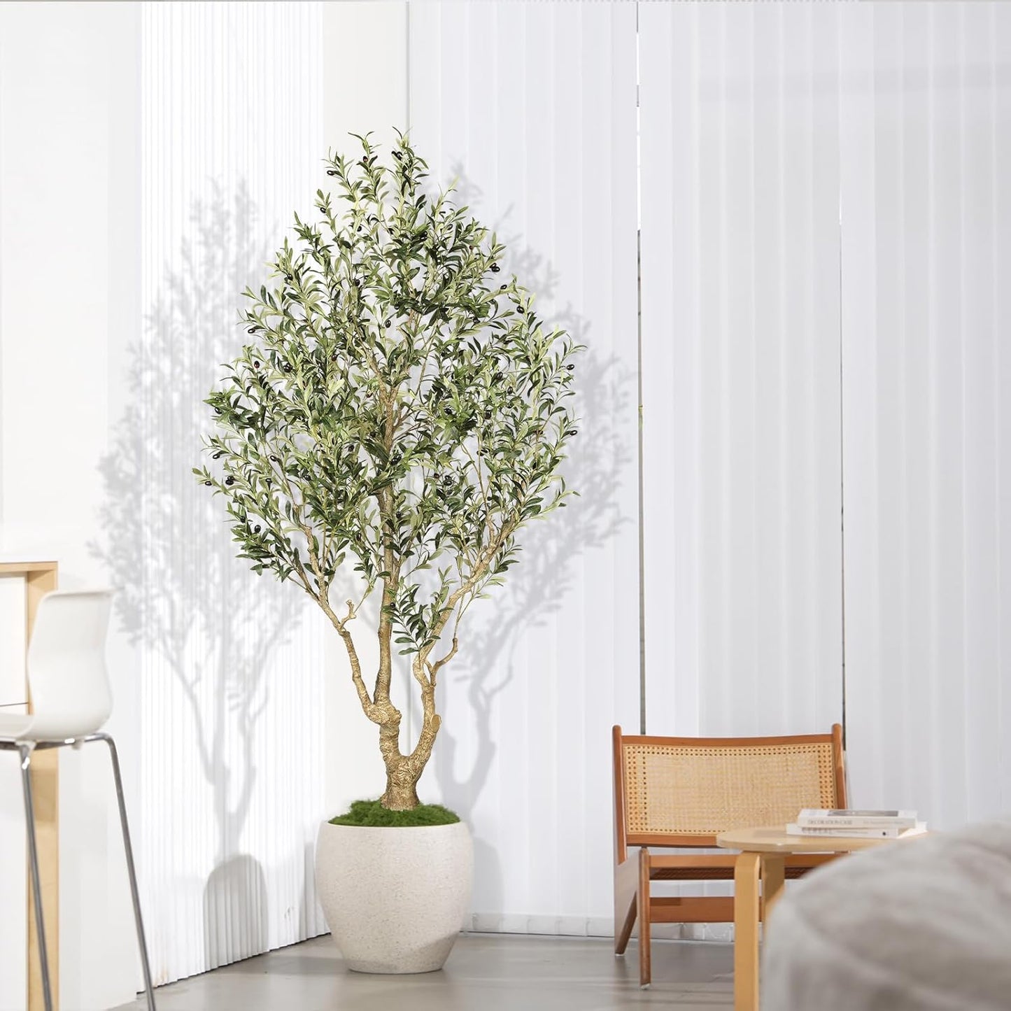 FEELEAD Olive Trees Artificial Indoor 7ft – Faux Olive Tree 7 Feet with Natural Looking Trunk, Realistic Leaves and Lifelike Fruits, Fake Olive Tree for Home Office Living Room Decor
