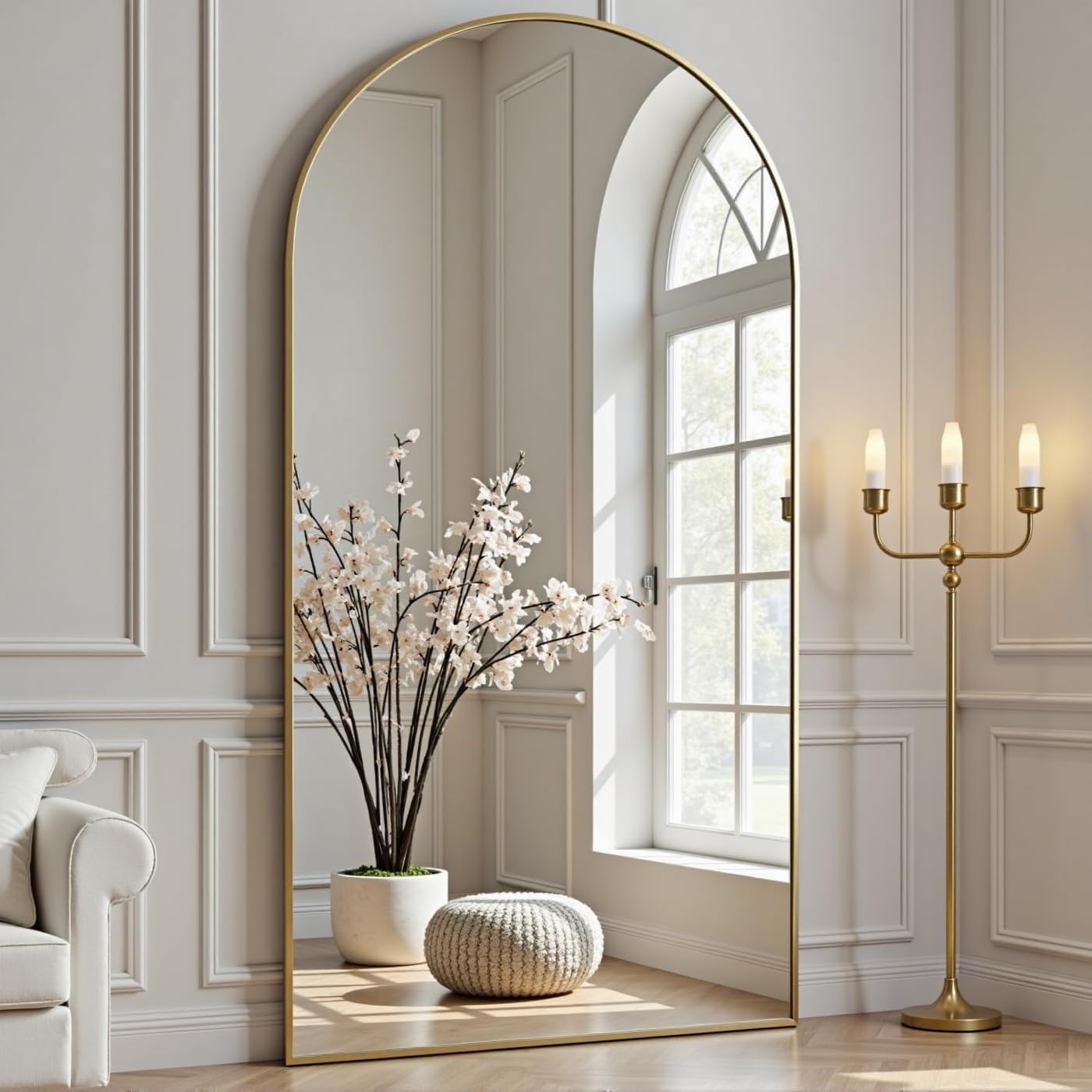 Dewfig Arched Full Length Mirror, 76"x34" Large Floor Mirror, Full Body Mirrors for Leaning or Hanging, Standing Mirrors for Bedroom, Living Room,Dressing Room, Aluminum Alloy Frame, Black