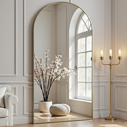 Dewfig Arched Full Length Mirror, 76"x34" Large Floor Mirror, Full Body Mirrors for Leaning or Hanging, Standing Mirrors for Bedroom, Living Room,Dressing Room, Aluminum Alloy Frame, Black