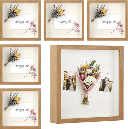 6 Pcs Shadow Box Frame - 5x5 Square Frame Display Case for Sports Memorabilia & Wedding Keepsakes - Wall Mountable Display Box for Medals, Photos, Dried Flowers (Black)