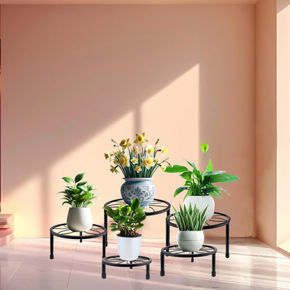 HENABLE 5 Packs Metal Plant Stand Indoor, Outdoor Black Plant Stand for Multiple Plant, Rustproof Iron Round Heavy Duty Flower Pot Stand, Plant Shelf for Planter Garden Home