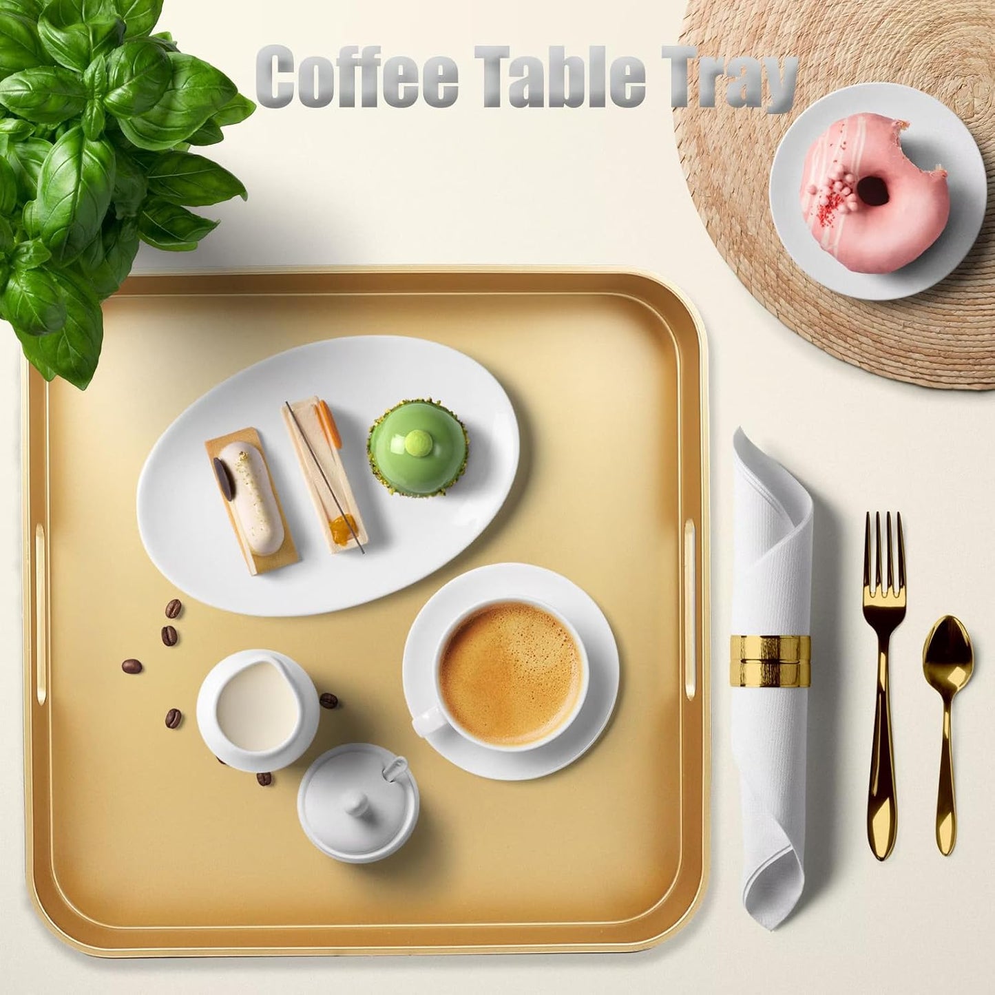 Green Decorative Tray with Handles, Versatile Serving Tray for Coffee Table, Ottoman, Ideal for Serving, Displaying, Organizing, 15.7"*10.2"*1.57"