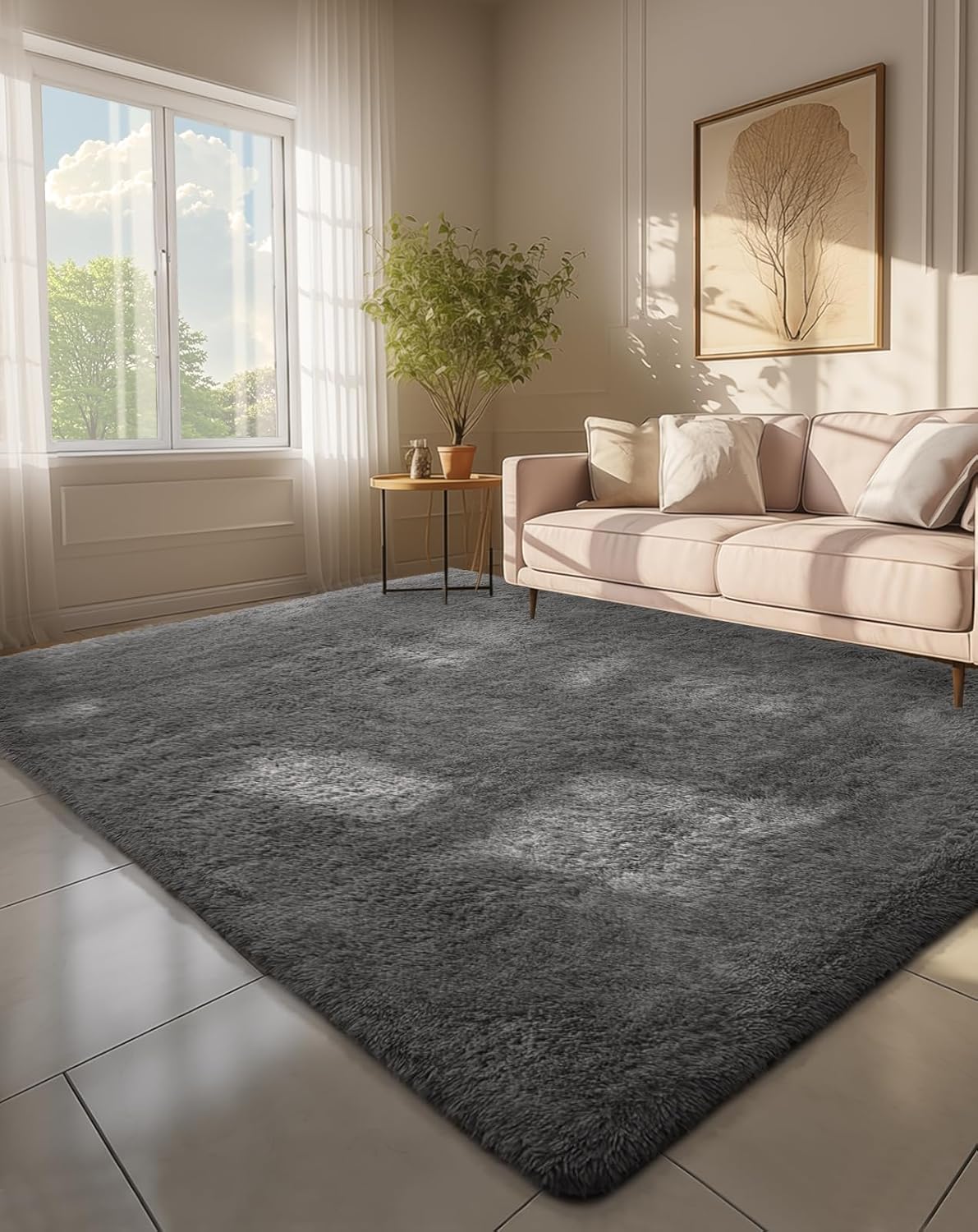 Ophanie Round Rugs 5Ft Ivory Circle Area Rug, Nursery Room Decor, Christmas Aesthetic Bedroom Home Circular Carpet 5 Foot, Fluffy Fuzzy Shag Plush Cream Living Room Rugs for Kids Boys Girls Teen Baby