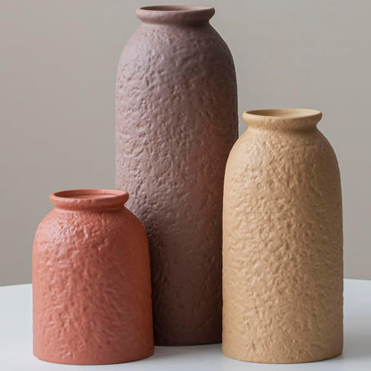 10.4 inches Tall Decorative Ceramic Vase Set, 3 Pieces, Nordic Modern Boho Style, White, Modern Farmhouse for Home Decor (Coffee Mix)