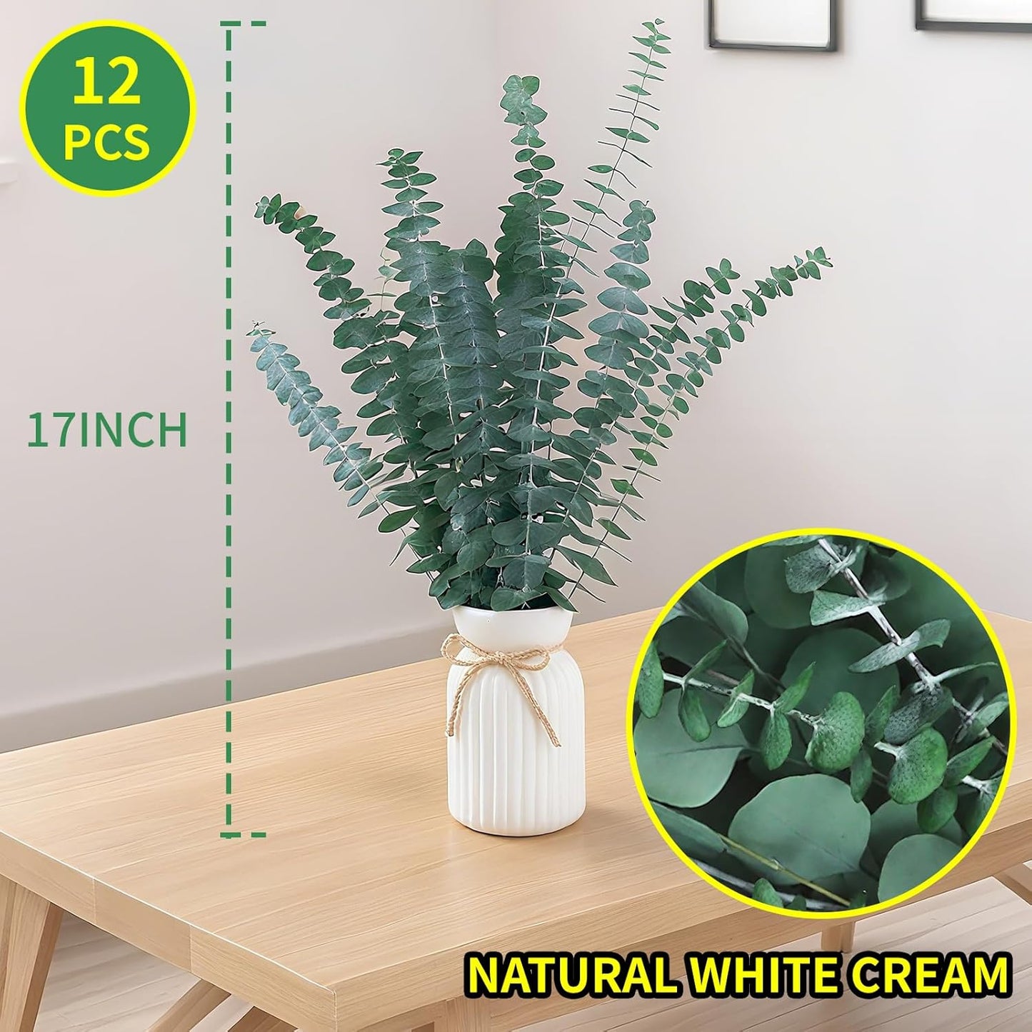 12PCS Dried Eucalyptus Bundle 17'' Real Eucalyptus Stems 100% Natural Fresh Leaves Hanging Plants Greenery Stems for Shower Home Decor Flower Arrangement Wedding