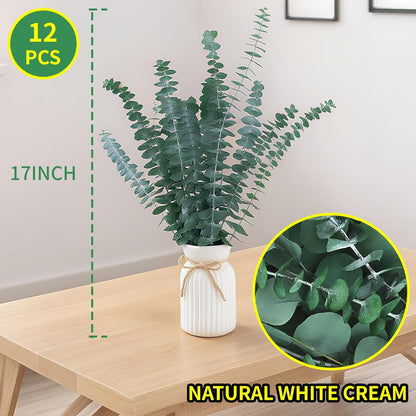 12PCS Dried Eucalyptus Bundle 17'' Real Eucalyptus Stems 100% Natural Fresh Leaves Hanging Plants Greenery Stems for Shower Home Decor Flower Arrangement Wedding