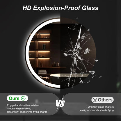 Sweetcrispy 24 Inch Round Wall Mirror with Tempered Glass, Bathroom Mirror Over Sink, Anti-Fog & Waterproof Round Mirror for Bathroom, Entryway, Bedroom, Shatterproof Design, Black