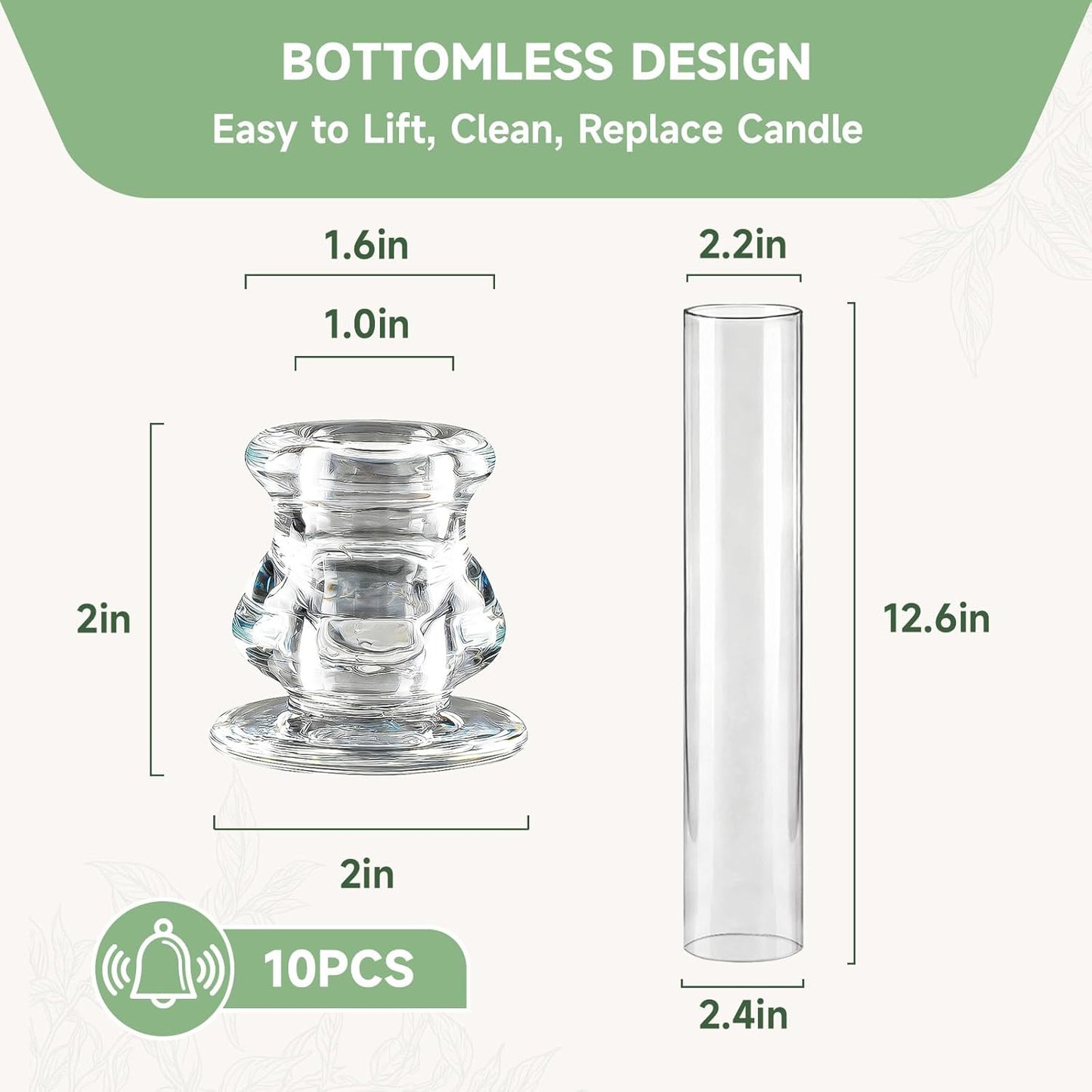 20 Pack Glass Hurricane Candle Holders 12.6" Open Ended Candlestick Holder Tubes Clear Bottomless Cylinders Suitable Taper LED Candles for Wedding Party Christmas Table Centerpiece Decor