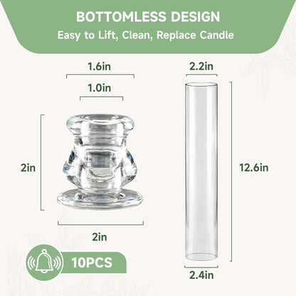 20 Pack Glass Hurricane Candle Holders 12.6" Open Ended Candlestick Holder Tubes Clear Bottomless Cylinders Suitable Taper LED Candles for Wedding Party Christmas Table Centerpiece Decor