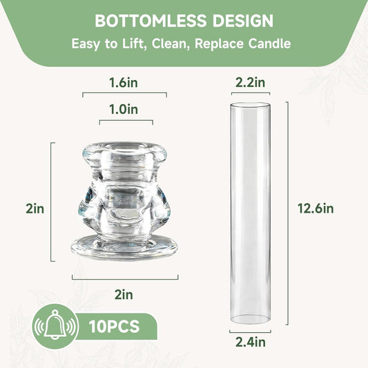 20 Pack Glass Hurricane Candle Holders 12.6" Open Ended Candlestick Holder Tubes Clear Bottomless Cylinders Suitable Taper LED Candles for Wedding Party Christmas Table Centerpiece Decor