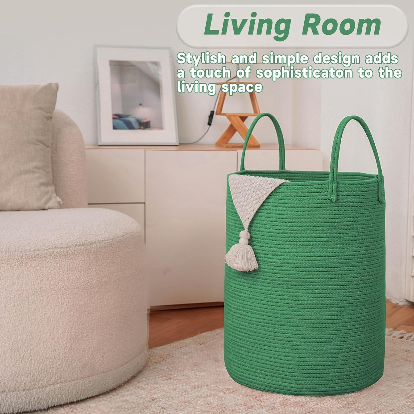 JMvicyroam Large Woven Laundry Basket Hamper,60L Cotton Rope Storage Bin for Blankets,Toys and Clothes,Decorative Tall Nursery Hamper for Living Room,Baby Nursery,Bathroom and Bedroom,Brown