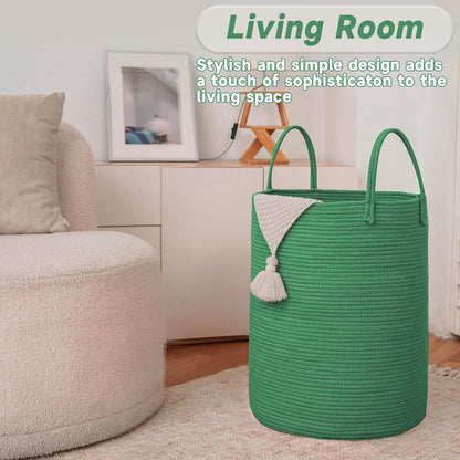 JMvicyroam Large Woven Laundry Basket Hamper,60L Cotton Rope Storage Bin for Blankets,Toys and Clothes,Decorative Tall Nursery Hamper for Living Room,Baby Nursery,Bathroom and Bedroom,Brown