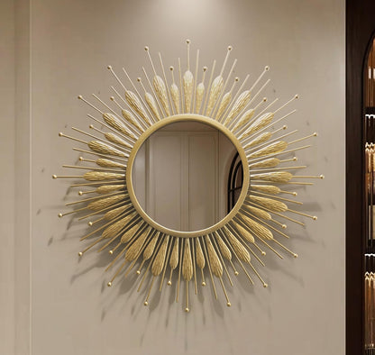 24" Gold Sunburst Decorative Wall Mirror – Handmade Flower Design, Luxury Round Accent Mirror Boho Wall Decor for Bedroom,Entryway, Dining Room & Kitchen