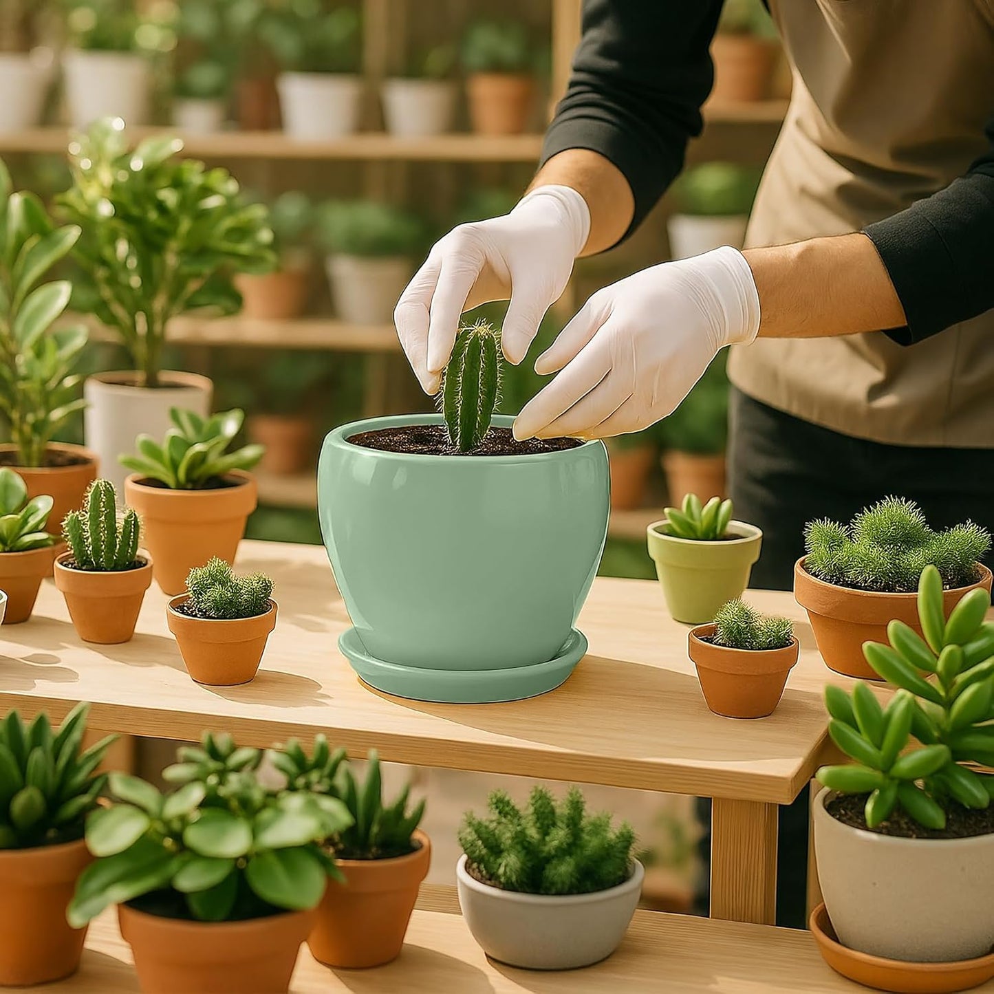 Deep Dream 6 Inch Plant Pots- Ceramic Planter Pot with Drainage Hole and Saucer, Round Flower Pot for Indoor Outdoor Succulent, Snake Plants and Cactus, Blue