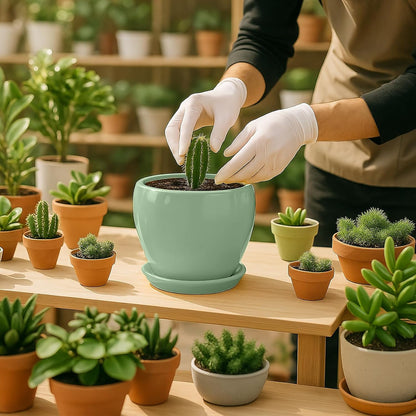 Deep Dream 6 Inch Plant Pots- Ceramic Planter Pot with Drainage Hole and Saucer, Round Flower Pot for Indoor Outdoor Succulent, Snake Plants and Cactus, Blue