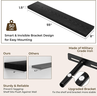 RICHFOCUS 72Inch Floating Shelves for Wall 2 Pack Shelves for Bedroom|Kitchen|Bathroom Wall Mounted Rustic Wood Floating Shelf with Invisible Brackets for Books|Storage|Decor, Rustic Brown