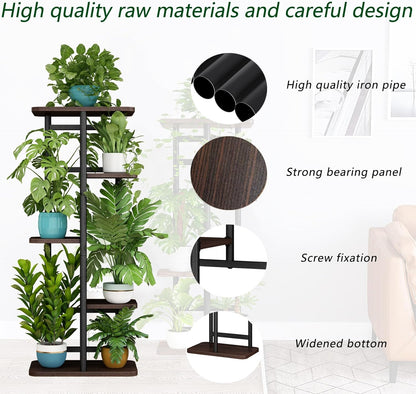 LINZINAR Plant Stand Indoor 4 Tier 5 Potted Multiple Plant Shelf Stands for Garden Corner Balcony Living Room Black