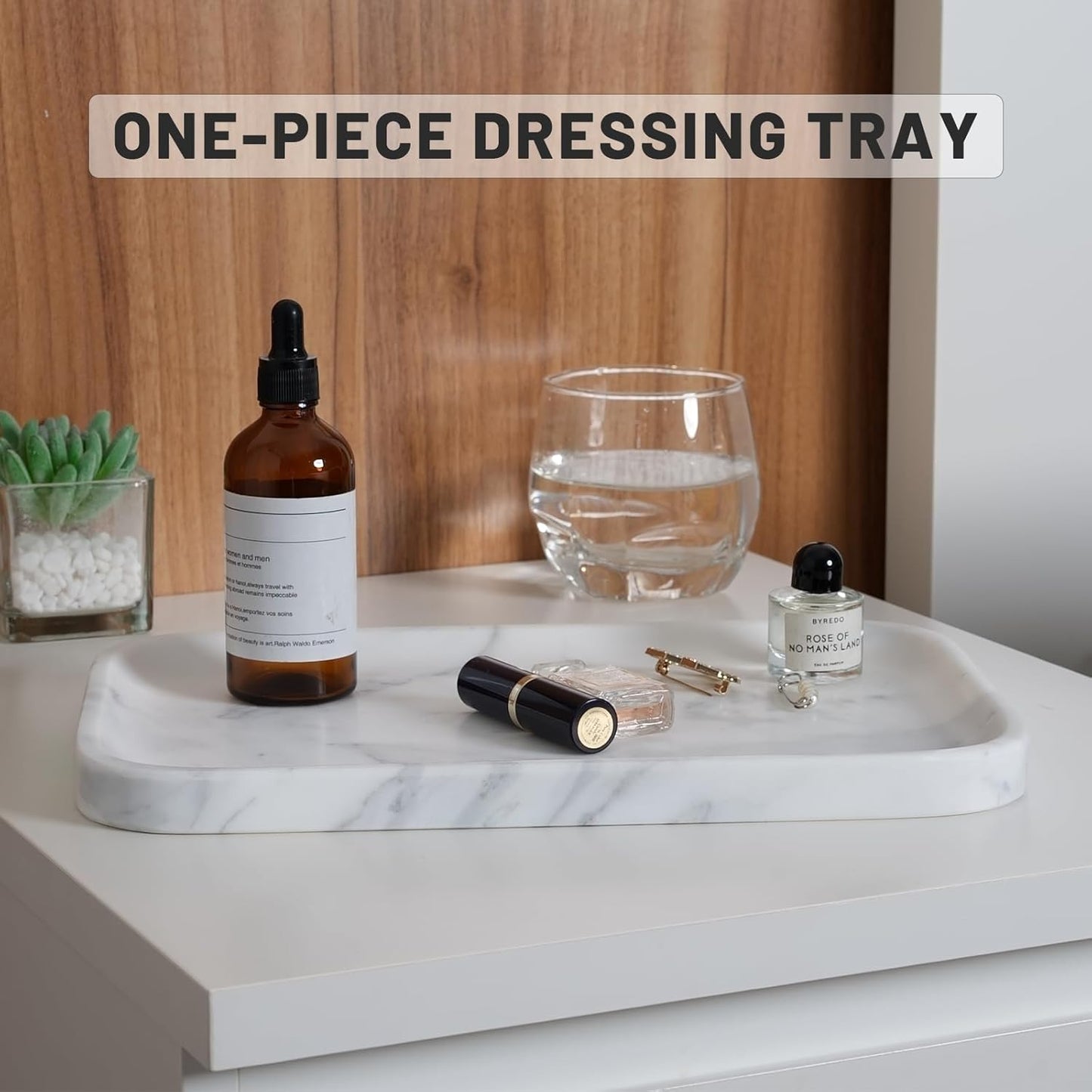 Marble Vanity Tray for Dresser Organizer, Travertine Bathroom Tray Countertop, Beige Decorative Serving Trays, Kitchen Sink Storage, Jewelry & Perfume Holder(Travertino Romano)