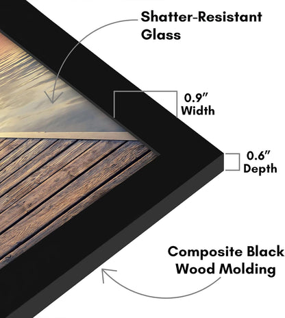 Americanflat 12x18 Poster Frame with Shatter-Resistant Glass - Signature Collection - Gallery-Style Frames Made of Engineered Wood - Photo Frame for Wall Display - Black - Colors B