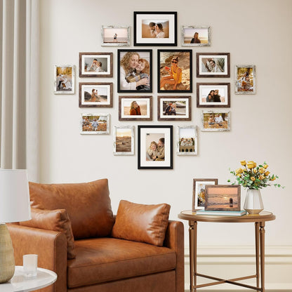 Vittanly 20 Pack Picture Frames Collage Wall Decor, Multi Sizes Including 4pcs 8x10, 8pcs 5x7 and 8pcs 4x6 Photo Frames, Gallery Frame Set for Wall or Tabletop Display, Black, Brown and Dark Grey