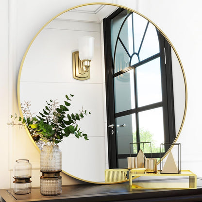 VooBang Large Black Round Bathroom Mirror, 48 inch Circle Wall Mounted Hanging Mirror with Simple Modern Circular Metal Frame for Hallway, Entryway, Living Room, Black Frame