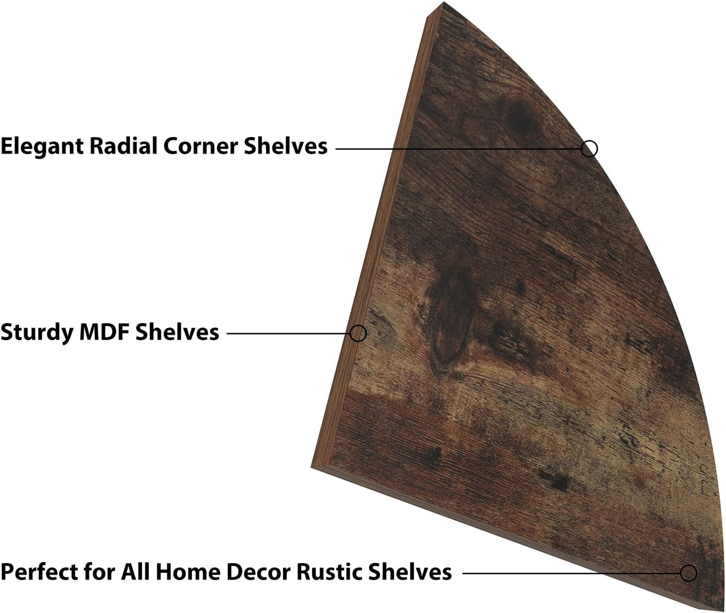 HORLIMER Floating Corner Shelf Wall Mount, 3 Pack Rustic Wood Corner Wall Shelves with Fence for Bedroom, Bathroom, Kitchen, Living Room, Brown