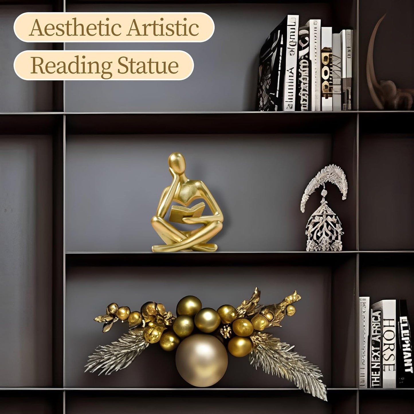 UTTCMK Bookshelf Decor Thinker Statue - Abstract Art Reading Thinker Sculpture Figurine Aesthetic, Modern Home Decoration for Living Room Office Shelves Coffee Table Desk Decor(Beige)