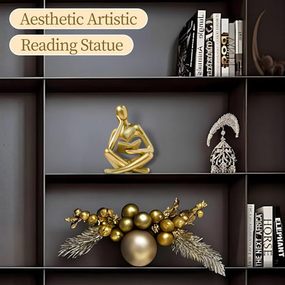 UTTCMK Bookshelf Decor Thinker Statue - Abstract Art Reading Thinker Sculpture Figurine Aesthetic, Modern Home Decoration for Living Room Office Shelves Coffee Table Desk Decor(Beige)