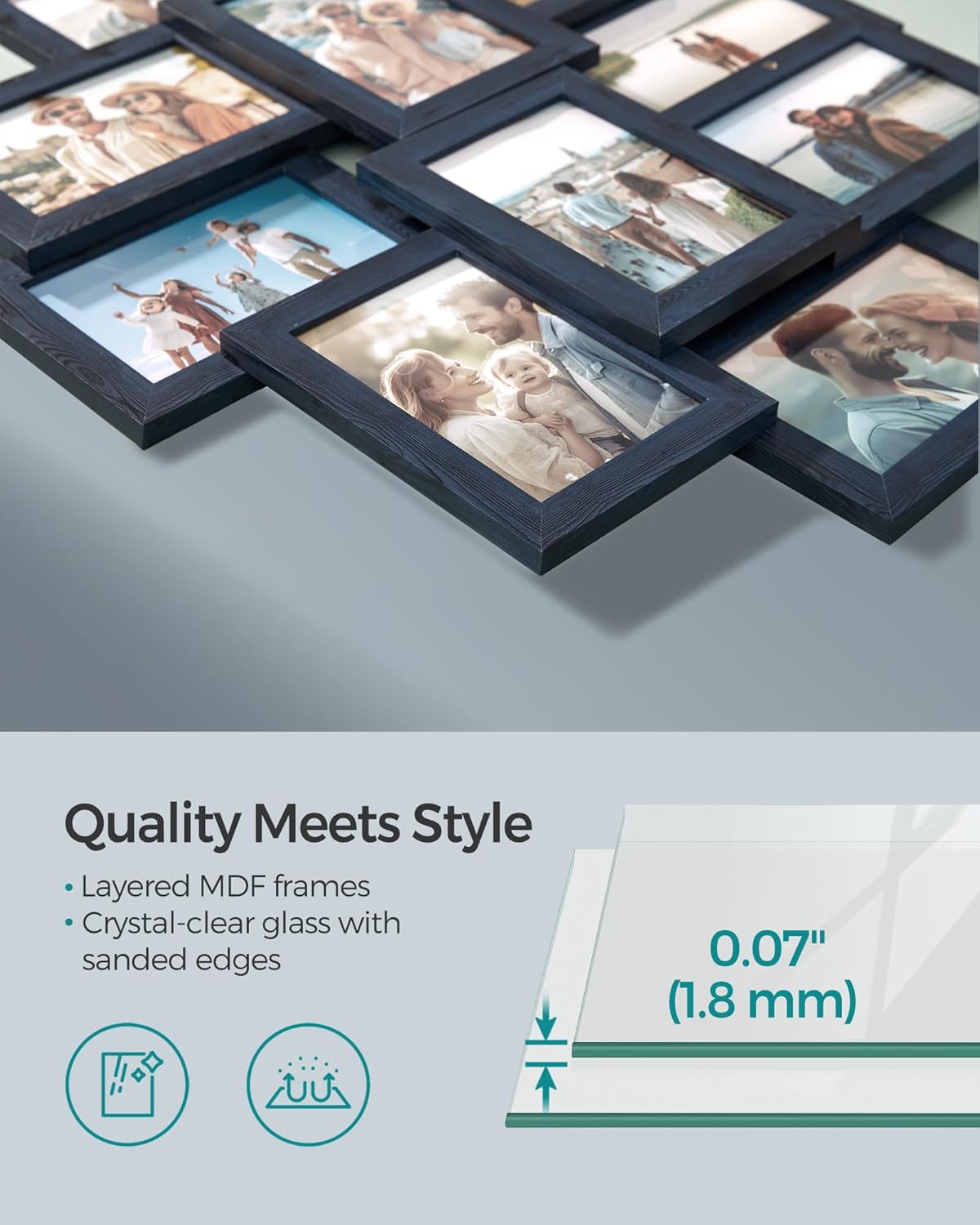 SONGMICS 4x6 Collage Picture Frames, 10-Pack Photo Collage Frame for Wall Decor, Glass Front, Assembly Required, Ink Black URPF20BK