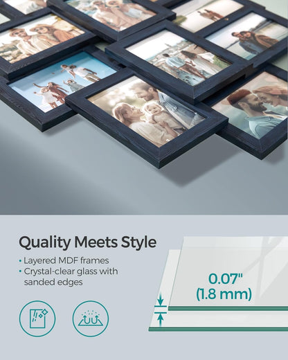 SONGMICS 4x6 Collage Picture Frames, 10-Pack Photo Collage Frame for Wall Decor, Glass Front, Assembly Required, Ink Black URPF20BK