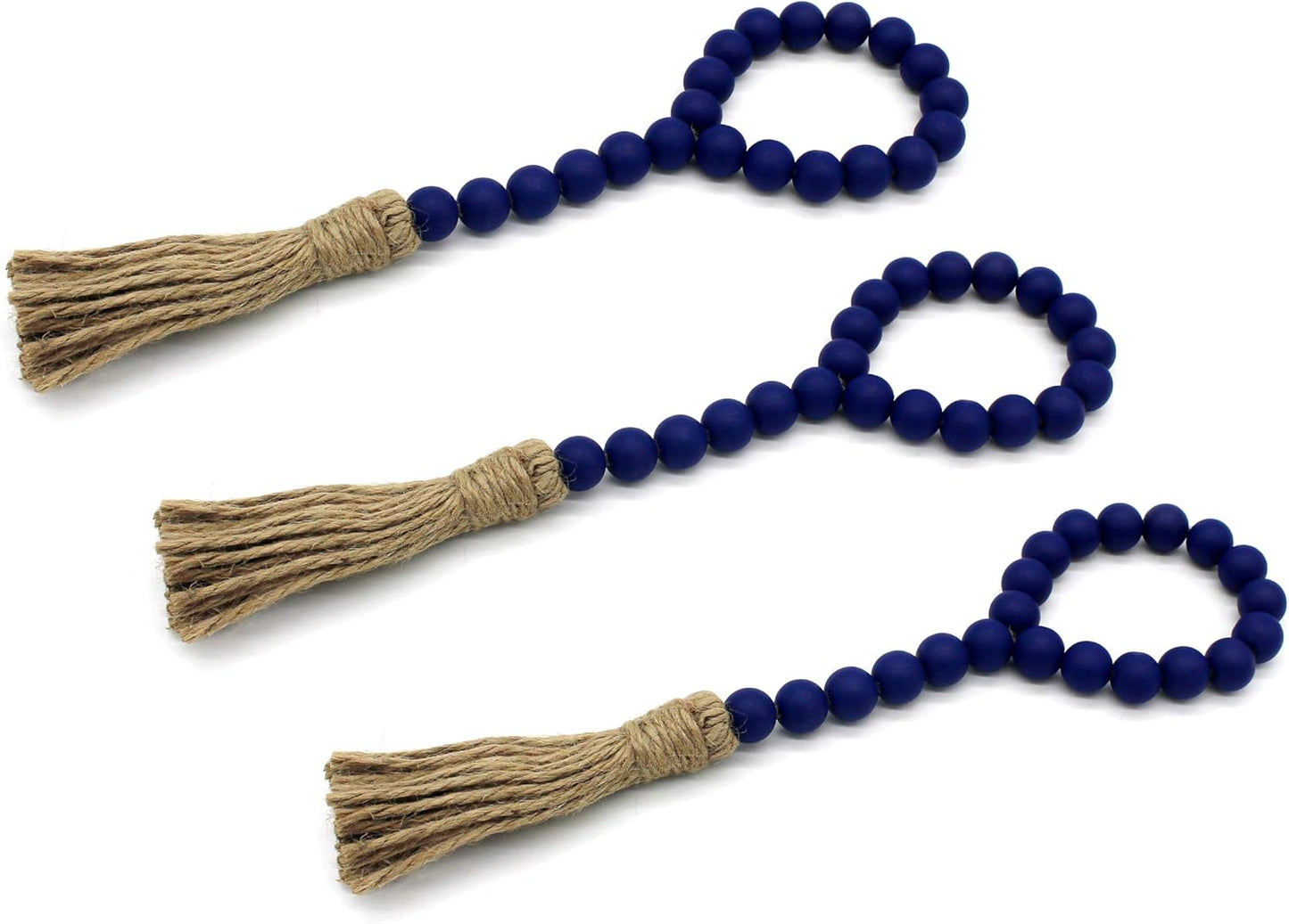 CVHOMEDECO. Wood Beads Garland with Tassels 3 PCS Farmhouse Rustic Wooden Prayer Bead String Wall Hanging Accent for Home Festival Decor. Natural
